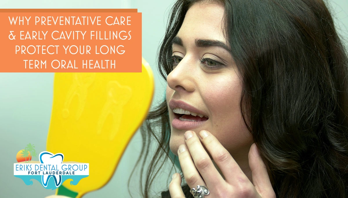 woman smiling looking in a mirror